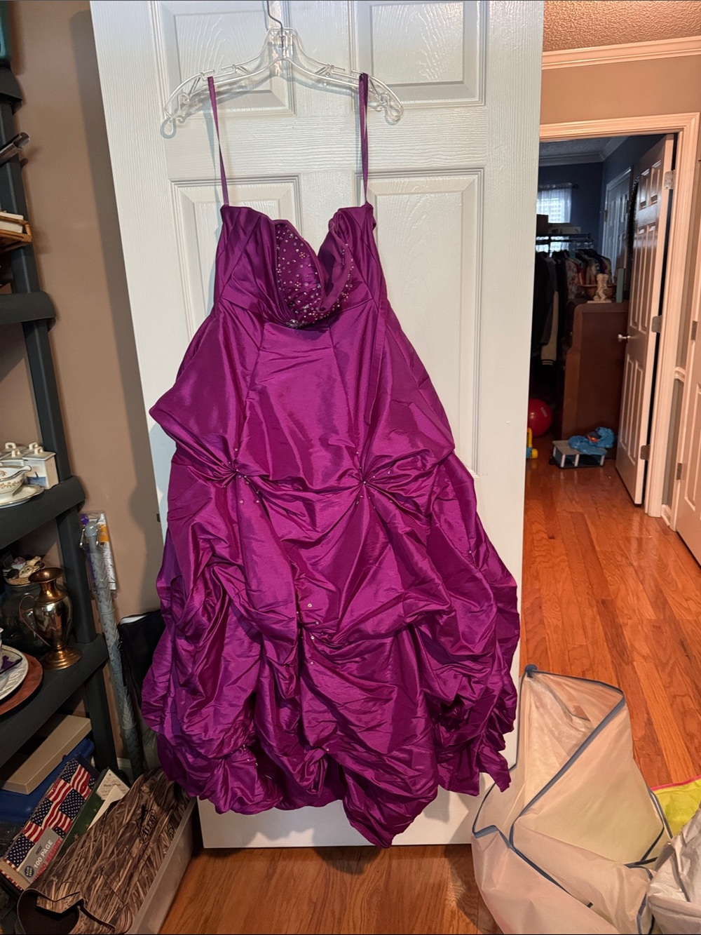Fuchsia Spaghetti Strap Ballgown with Beaded Bodice